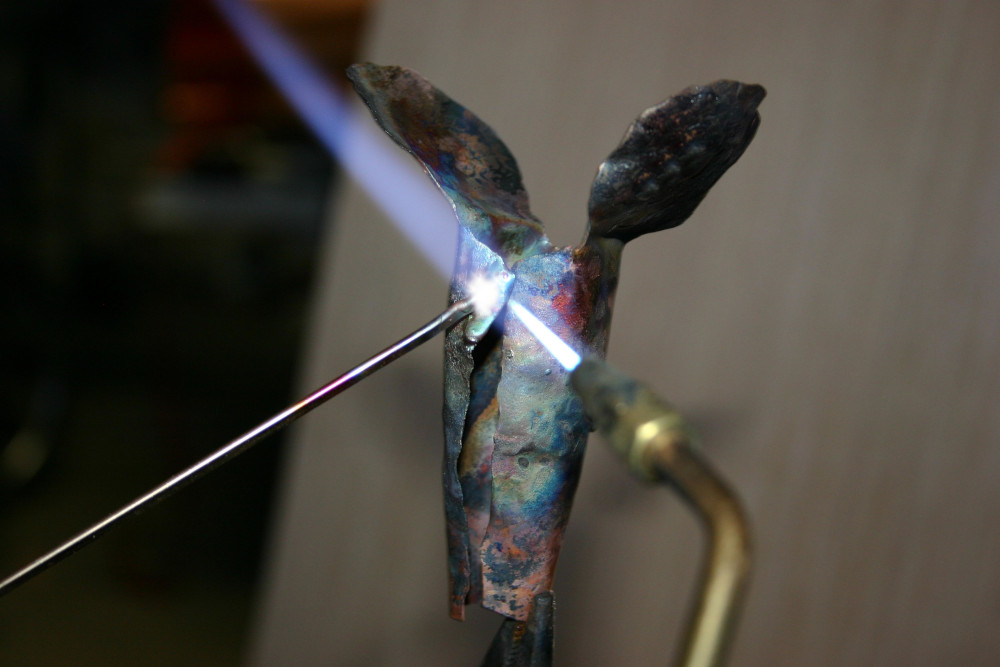 Melding Copper with Torch, Blue Flame