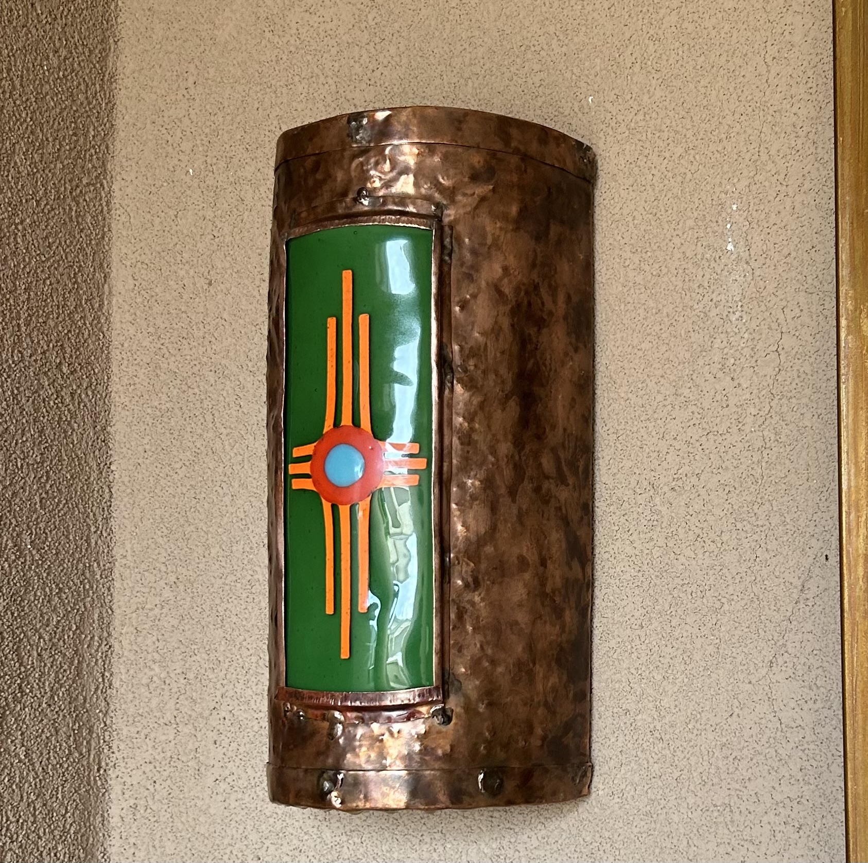 Sconce-style, Zia fused glass and copper light cover